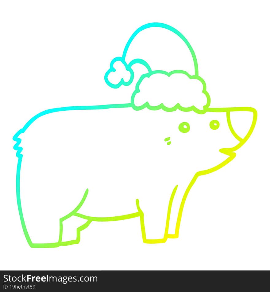 cold gradient line drawing cartoon bear wearing christmas hat