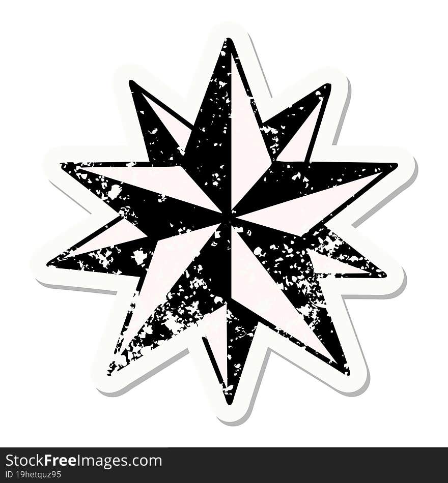 traditional distressed sticker tattoo of a star