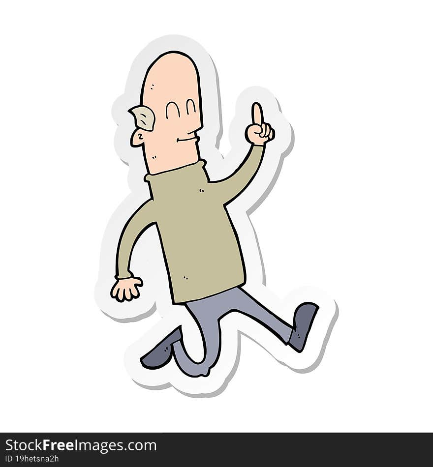 sticker of a cartoon bald man with idea