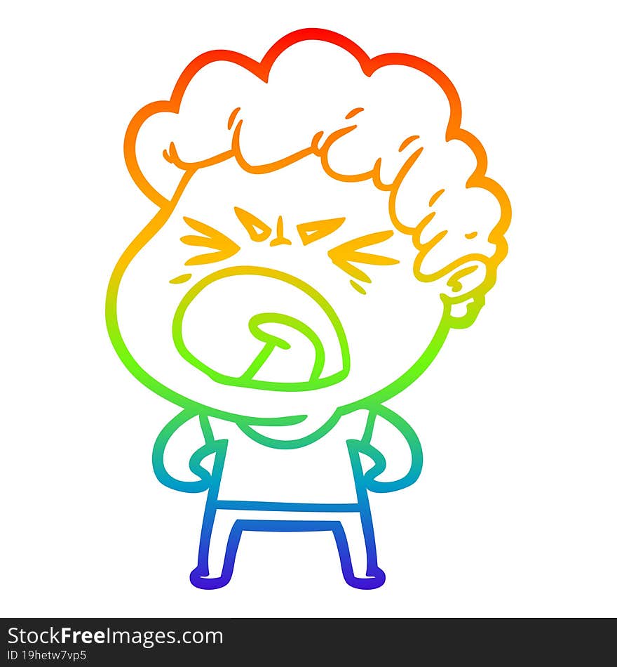 rainbow gradient line drawing cartoon furious man