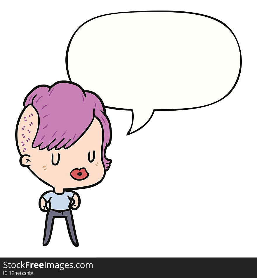 cartoon girl and punk hipster haircut and speech bubble