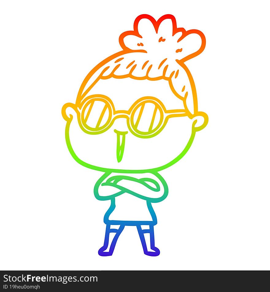 rainbow gradient line drawing of a cartoon woman wearing spectacles