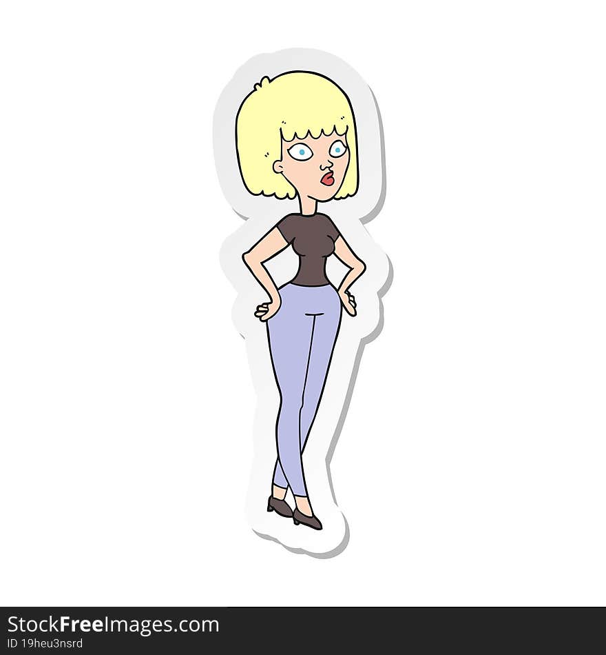 sticker of a cartoon woman with hands on hips