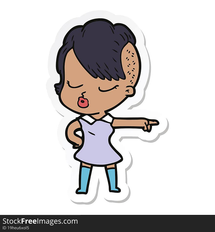 sticker of a cartoon pretty hipster girl