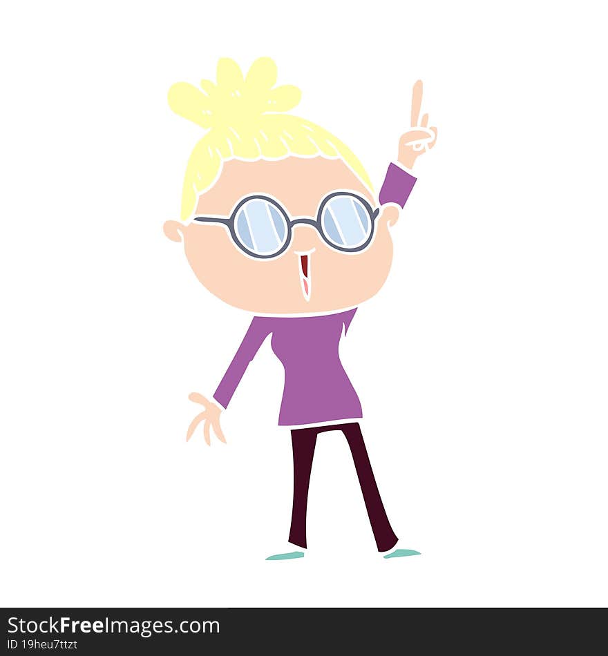 flat color style cartoon woman wearing spectacles