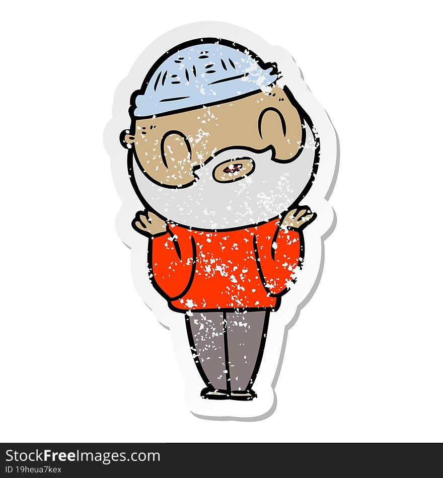 distressed sticker of a cartoon bearded man