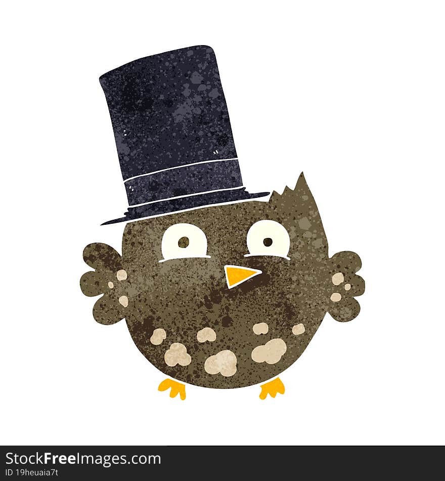 retro cartoon little owl with top hat