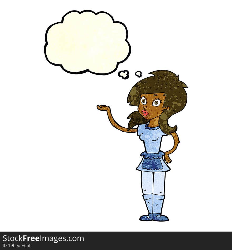 cartoon pretty waitress with thought bubble