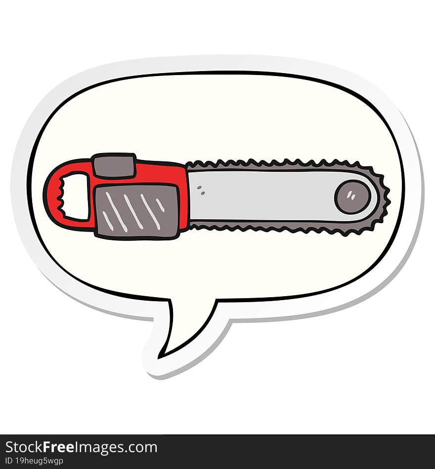 cartoon chainsaw and speech bubble sticker