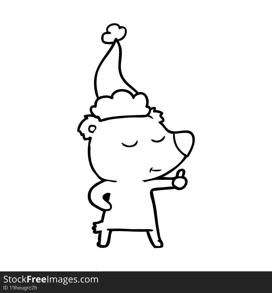 happy hand drawn line drawing of a bear giving thumbs up wearing santa hat. happy hand drawn line drawing of a bear giving thumbs up wearing santa hat