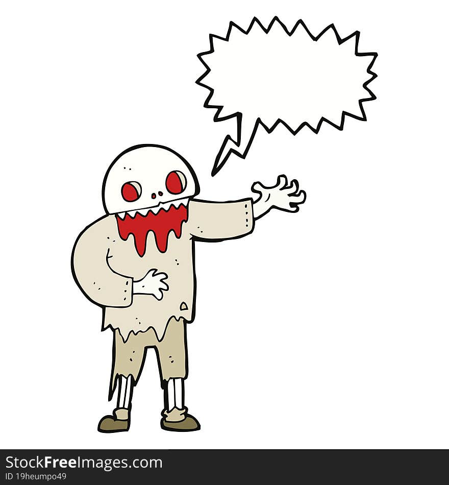 cartoon spooky zombie with speech bubble