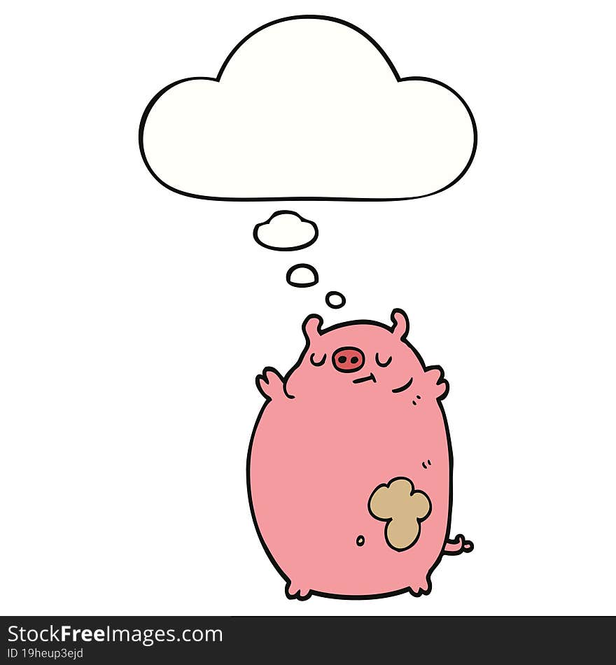 cartoon fat pig and thought bubble