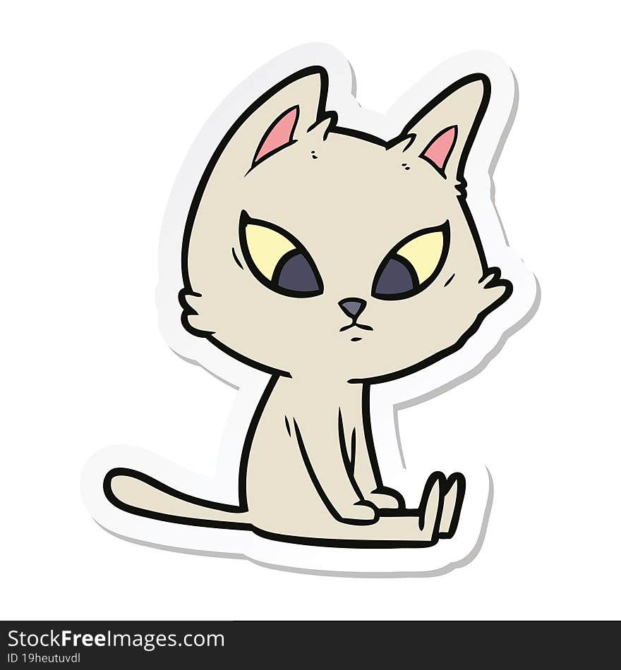 Sticker Of A Confused Cartoon Cat