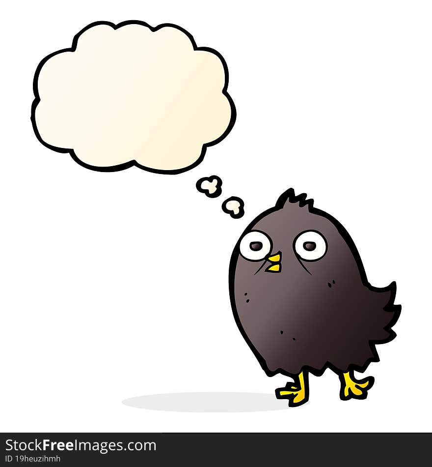 funny cartoon bird with thought bubble