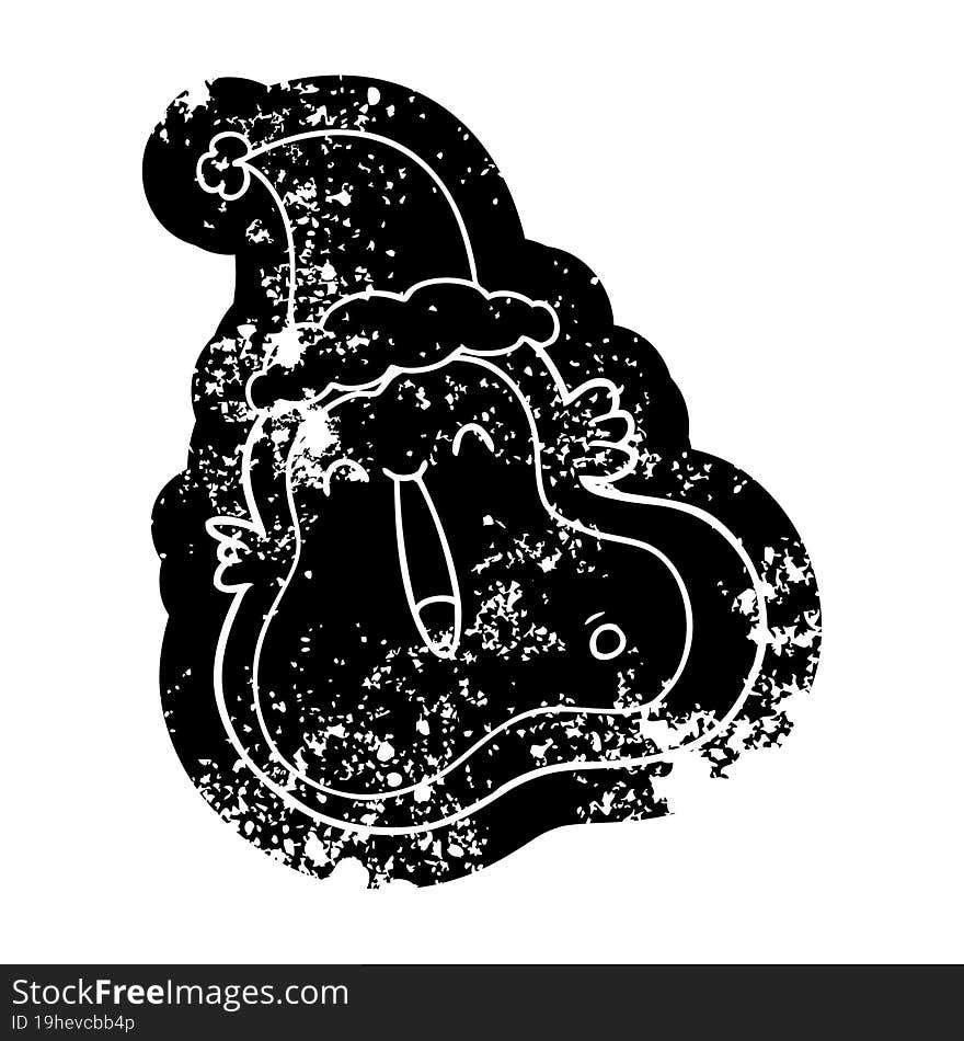 cartoon distressed icon of a germ wearing santa hat