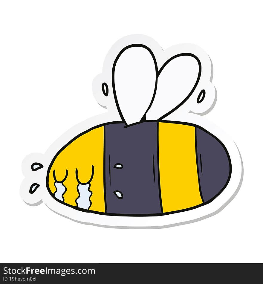 sticker of a cartoon crying bee