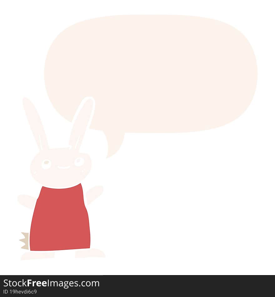 cute cartoon rabbit and speech bubble in retro style