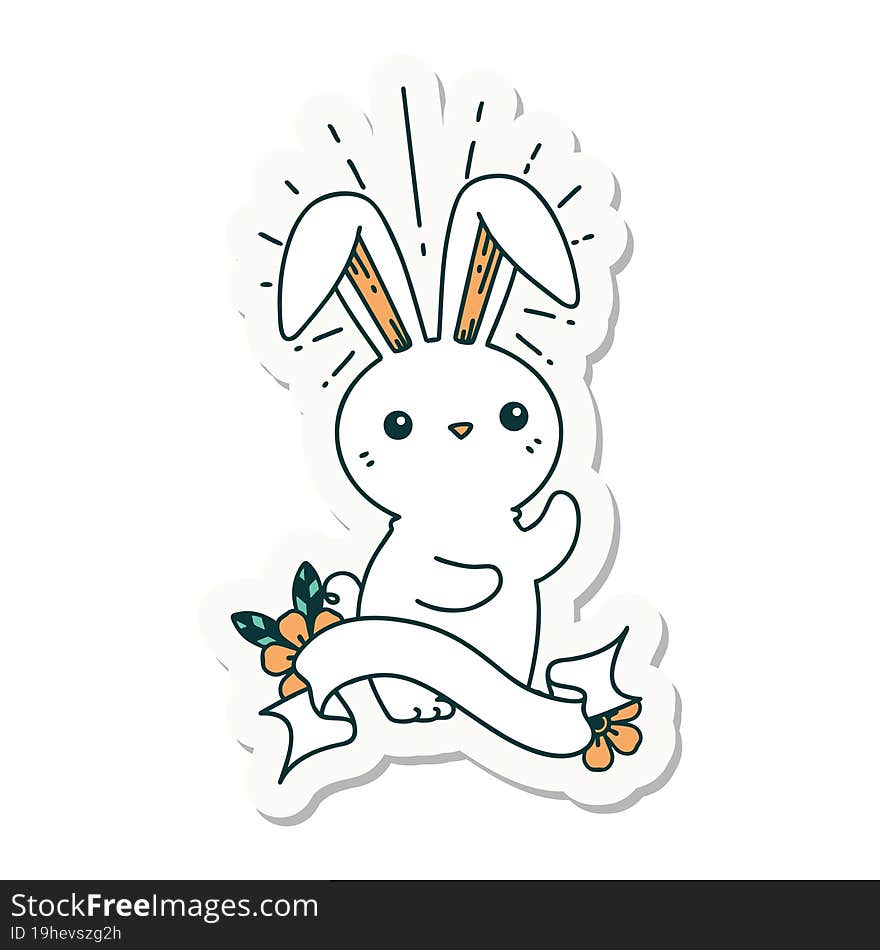 sticker of tattoo style cute bunny