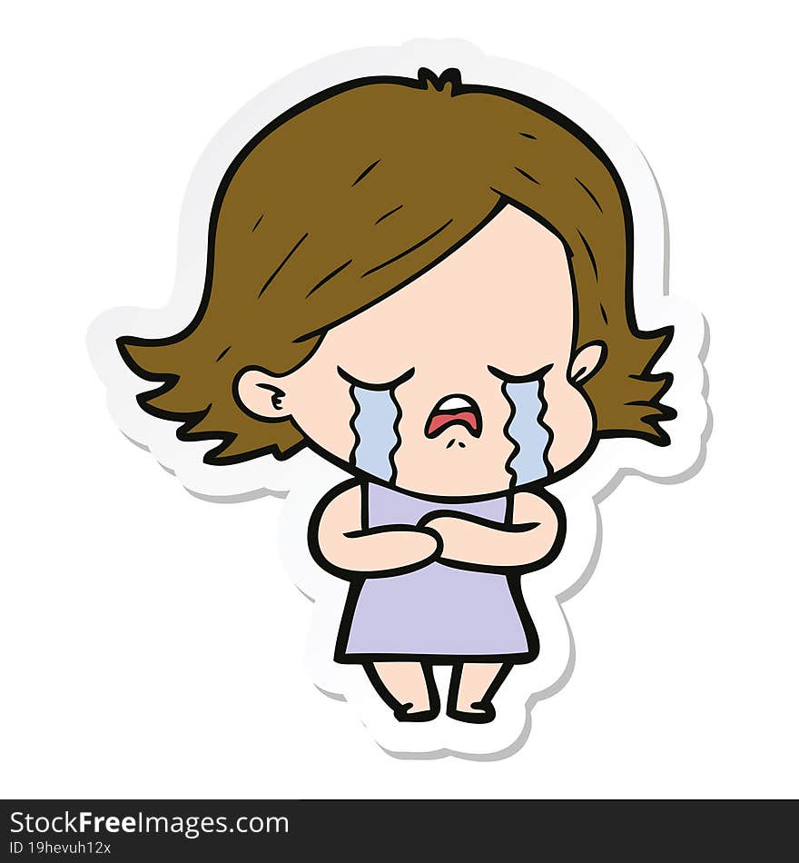 sticker of a cartoon girl crying