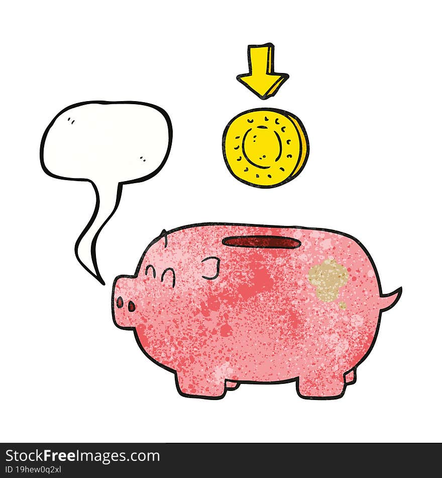 freehand speech bubble textured cartoon piggy bank