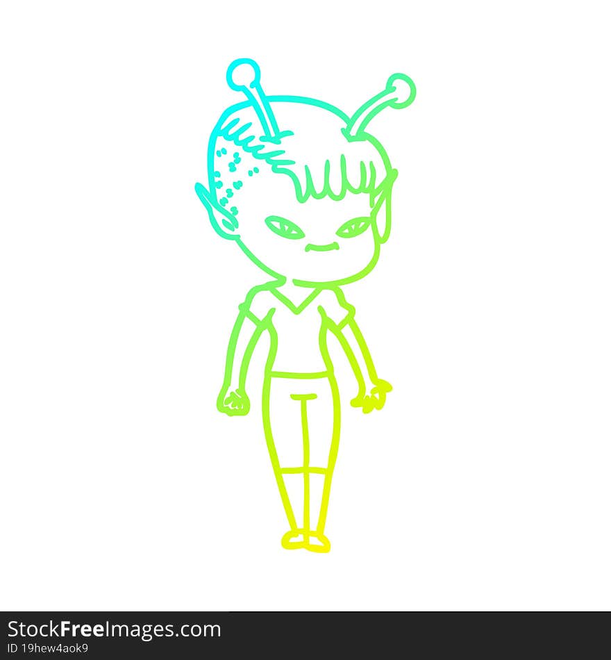 cold gradient line drawing cute cartoon alien girl