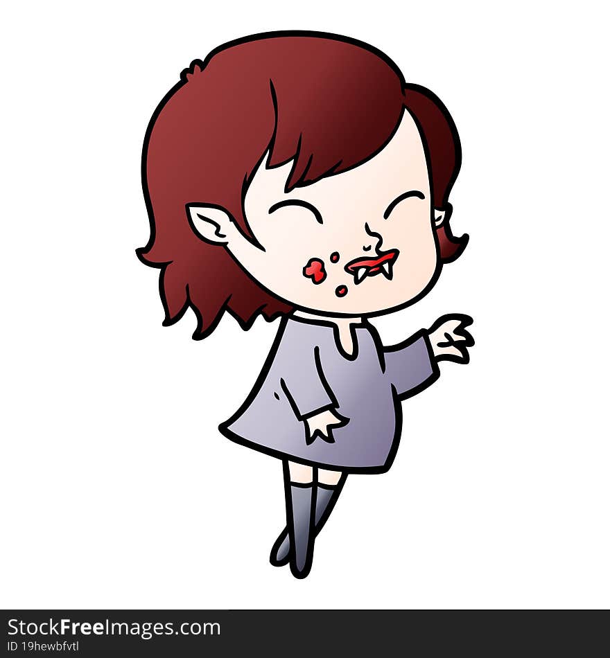 cartoon vampire girl with blood on cheek. cartoon vampire girl with blood on cheek