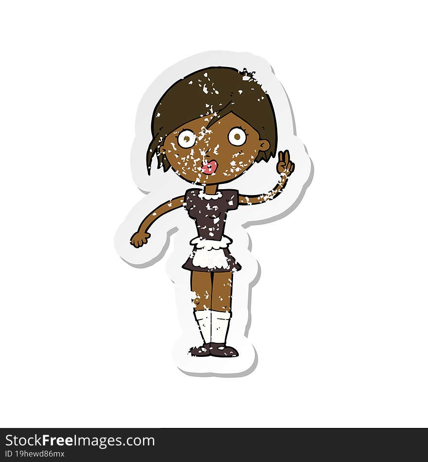 Retro Distressed Sticker Of A Cartoon Waitress Making Hand Gesture