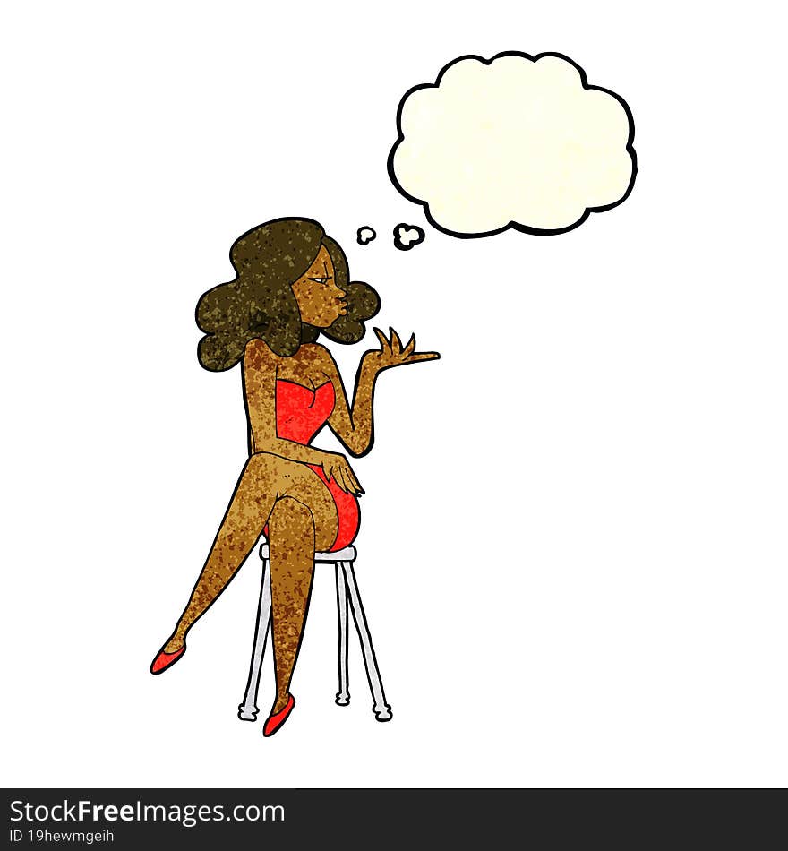 Cartoon Woman Sitting On Bar Stool With Thought Bubble