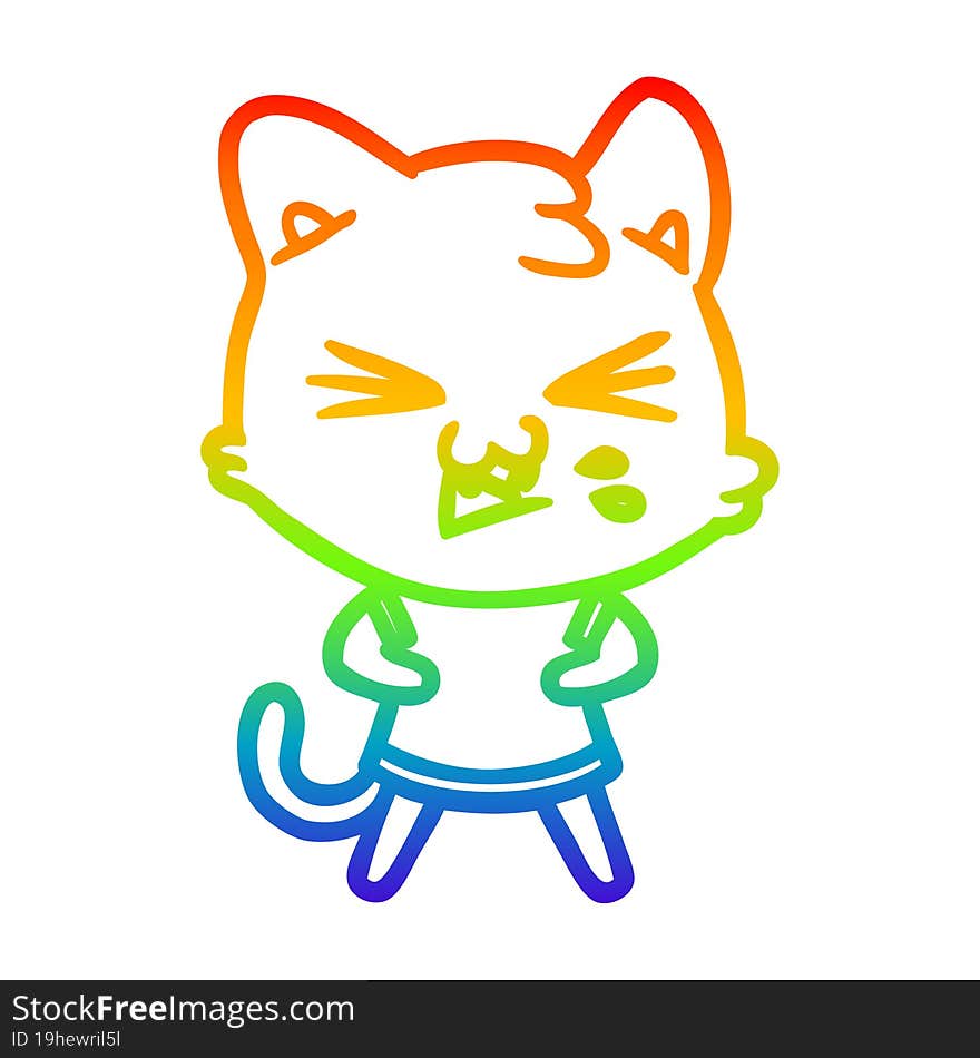 rainbow gradient line drawing cartoon cat hissing