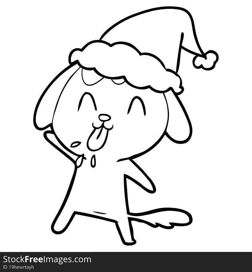 cute line drawing of a dog wearing santa hat