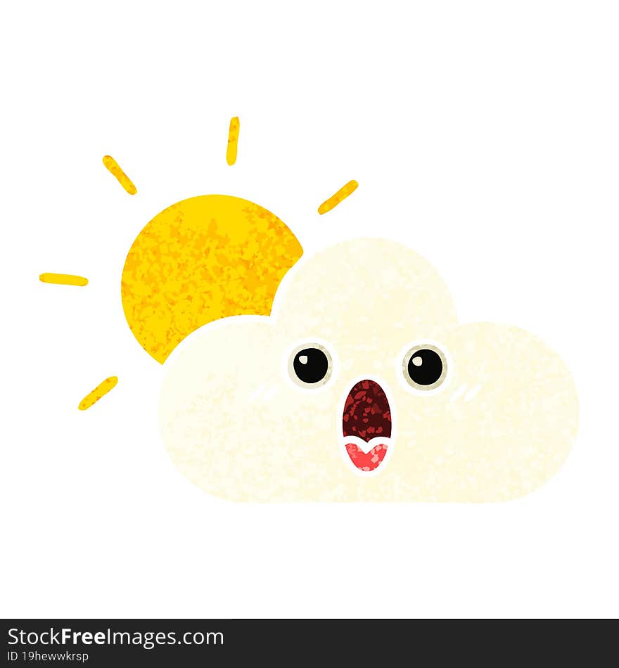 Retro Illustration Style Cartoon Sun And Cloud