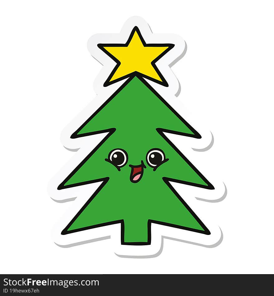 sticker of a cute cartoon christmas tree