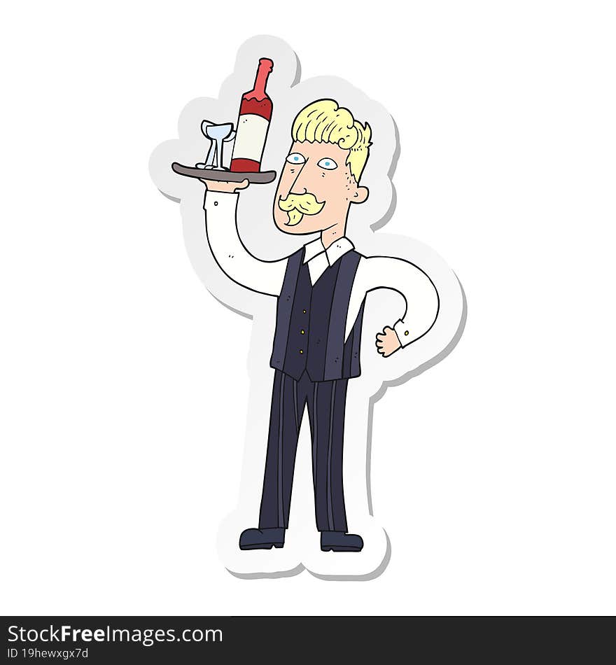 Sticker Of A Cartoon Waiter