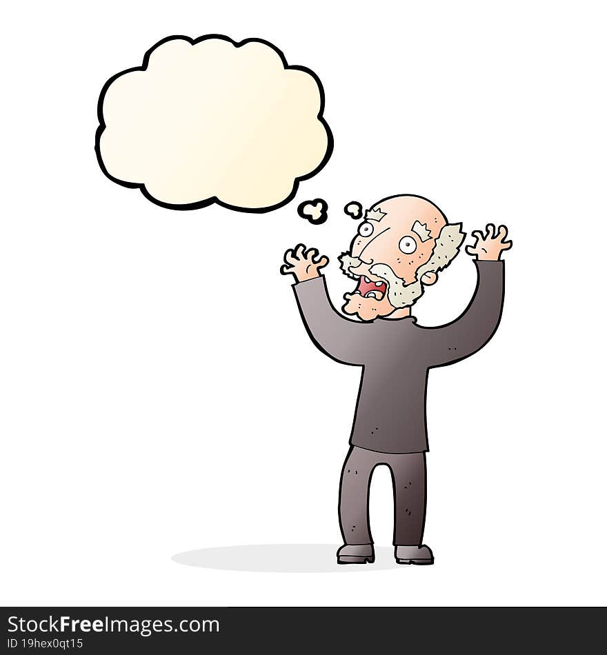 cartoon terrified old man with thought bubble