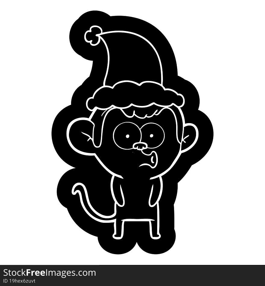 quirky cartoon icon of a hooting monkey wearing santa hat