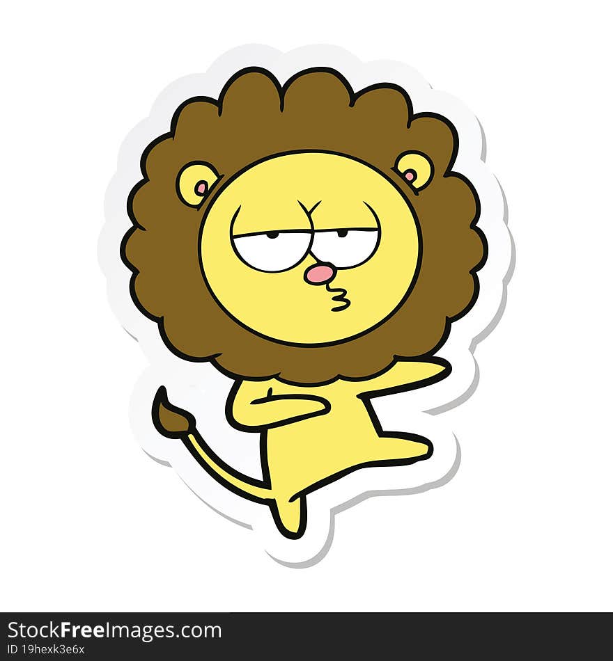 sticker of a cartoon bored lion dancing