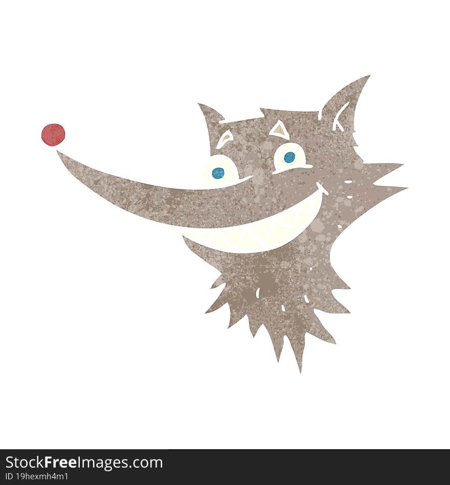 retro cartoon grinning wolf face