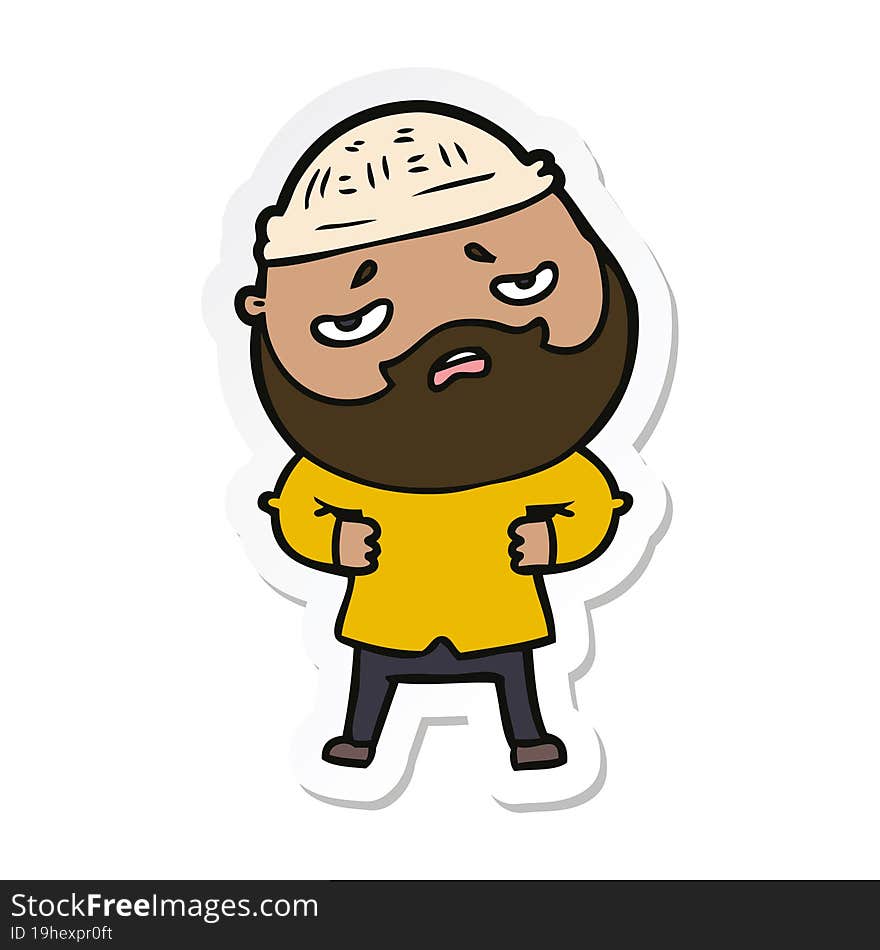 Sticker Of A Cartoon Worried Man With Beard