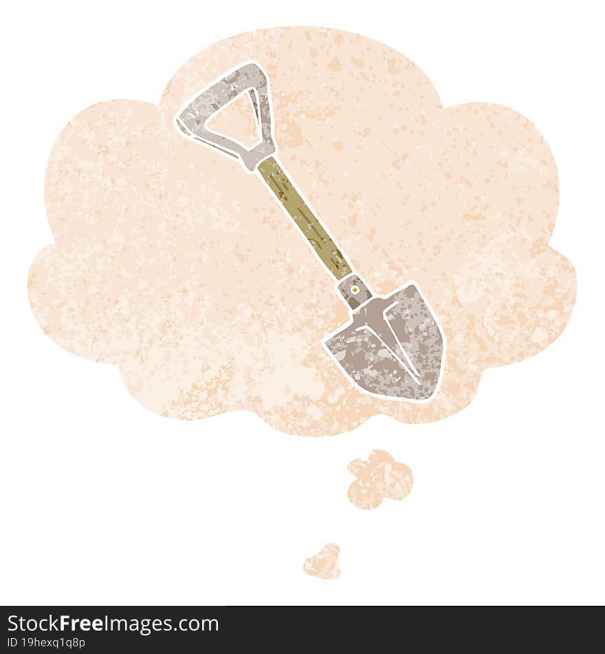 Cartoon Shovel And Thought Bubble In Retro Textured Style