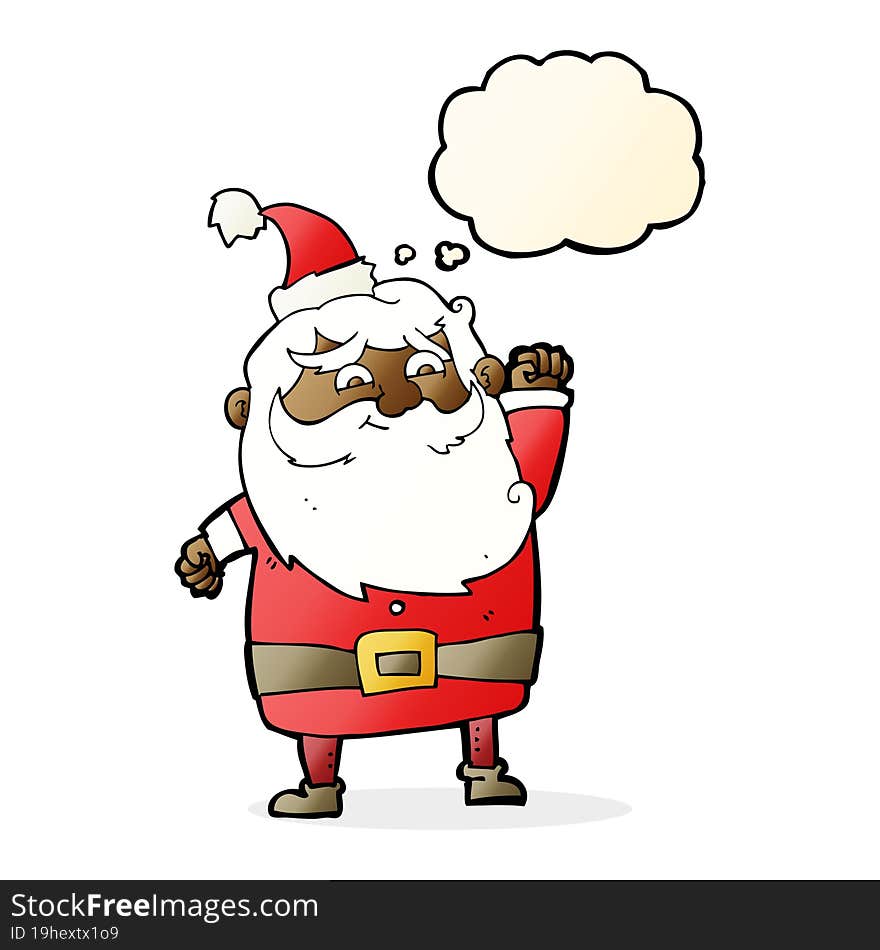 cartoon santa claus with thought bubble