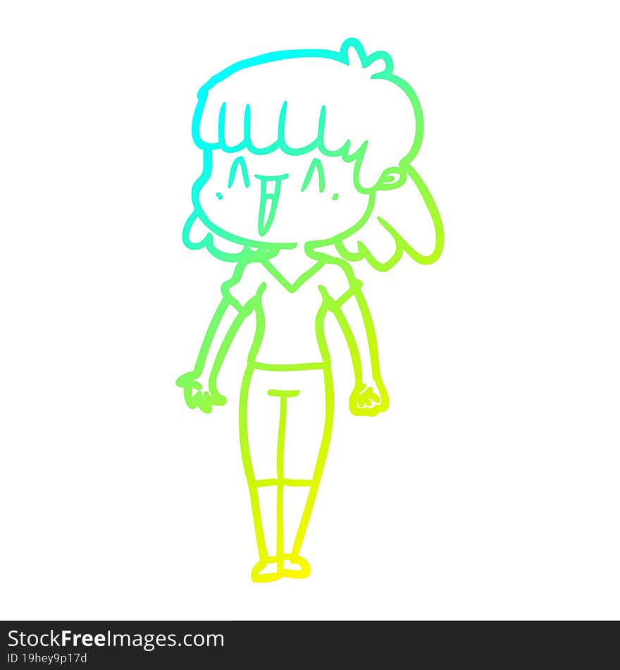 cold gradient line drawing cartoon woman