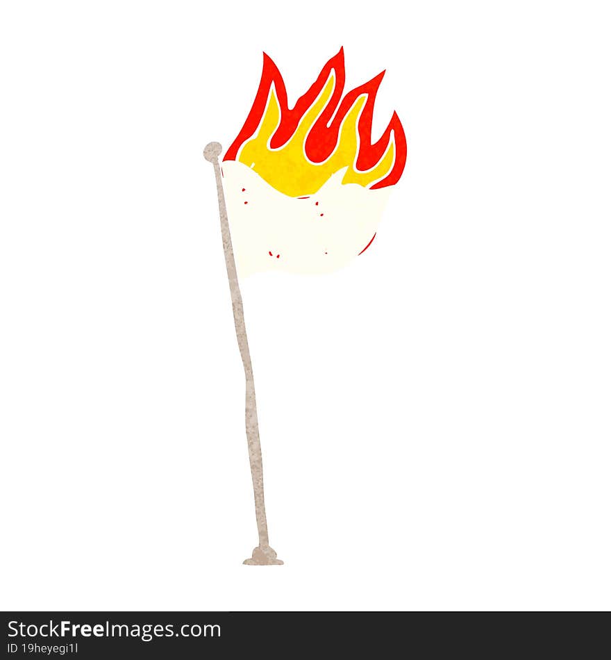 cartoon burning flag on pole