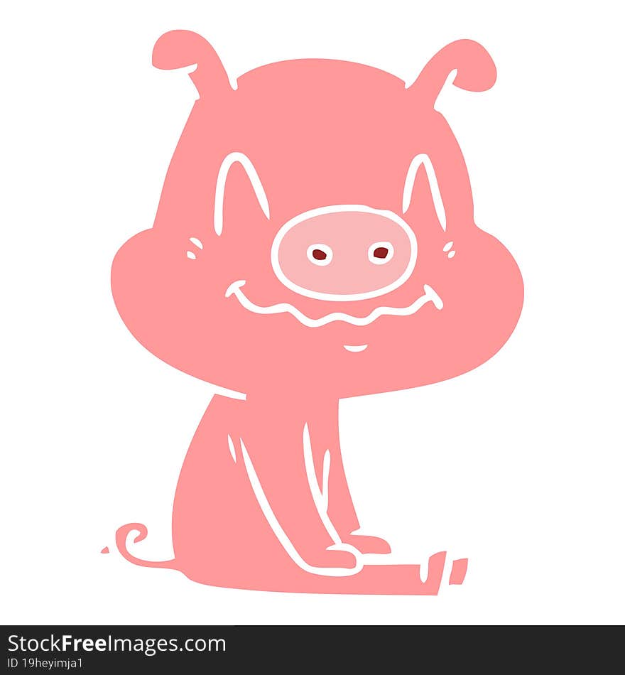 nervous flat color style cartoon pig sitting