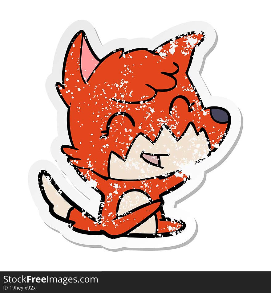 distressed sticker of a happy cartoon fox