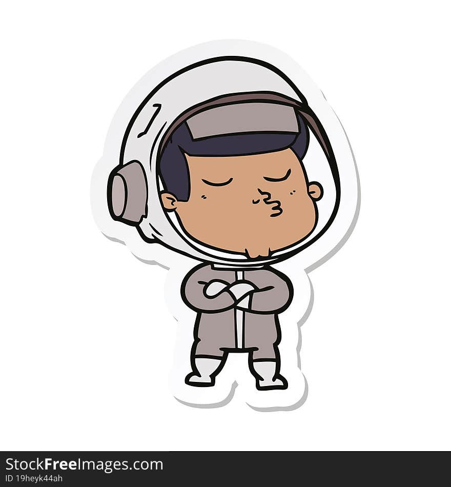 sticker of a cartoon confident astronaut