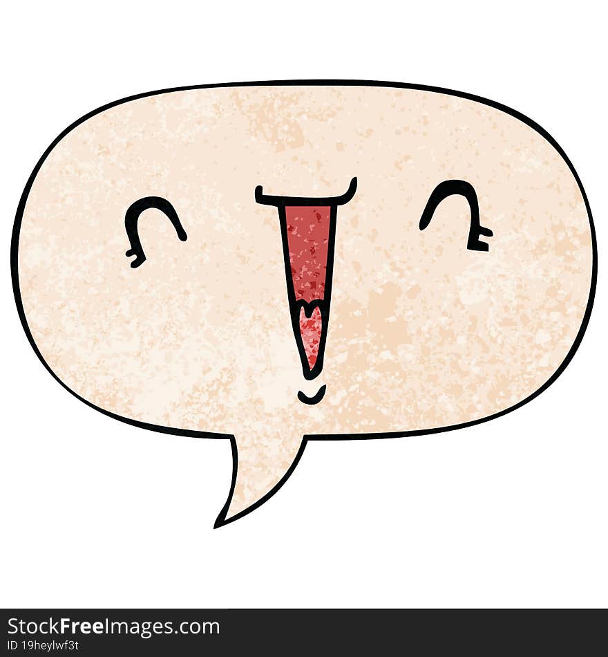 cute cartoon face and speech bubble in retro texture style