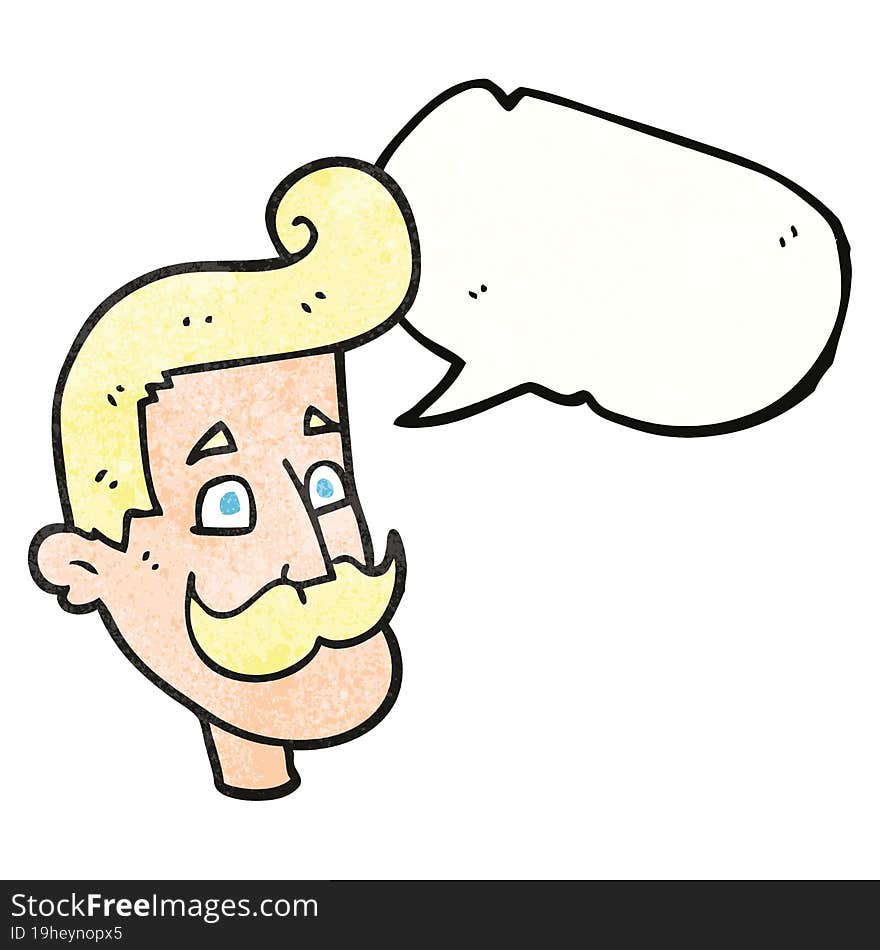 freehand speech bubble textured cartoon man with mustache