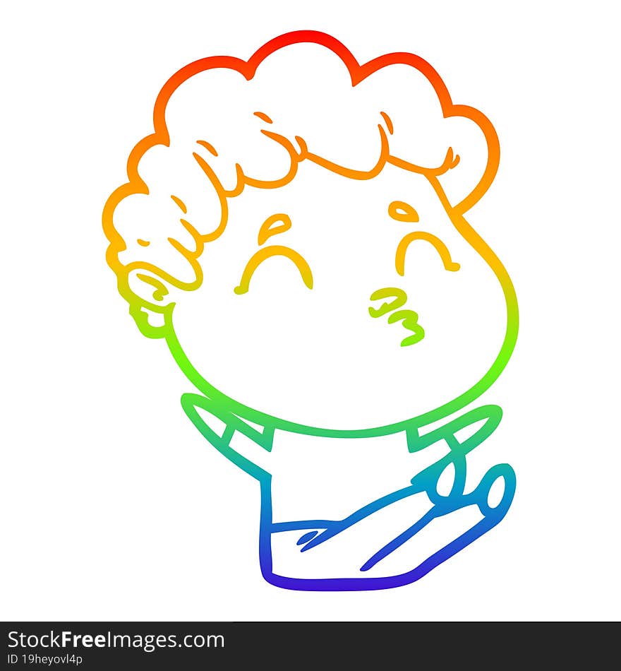 rainbow gradient line drawing cartoon man pouting