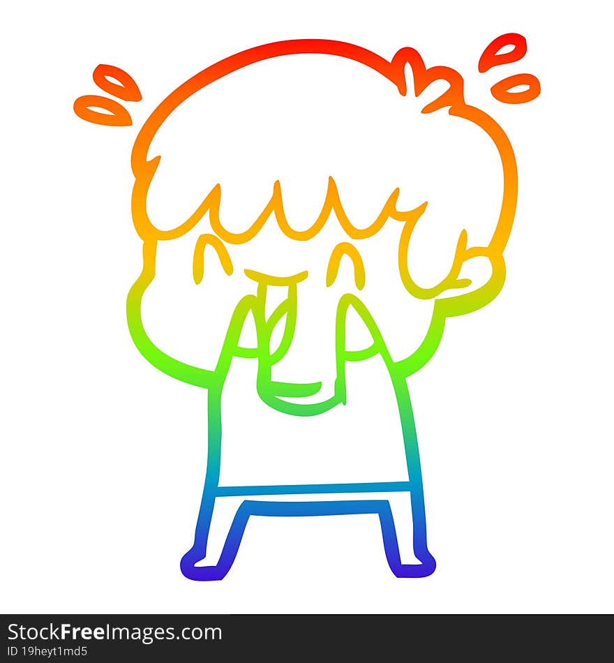 rainbow gradient line drawing of a cartoon laughing boy