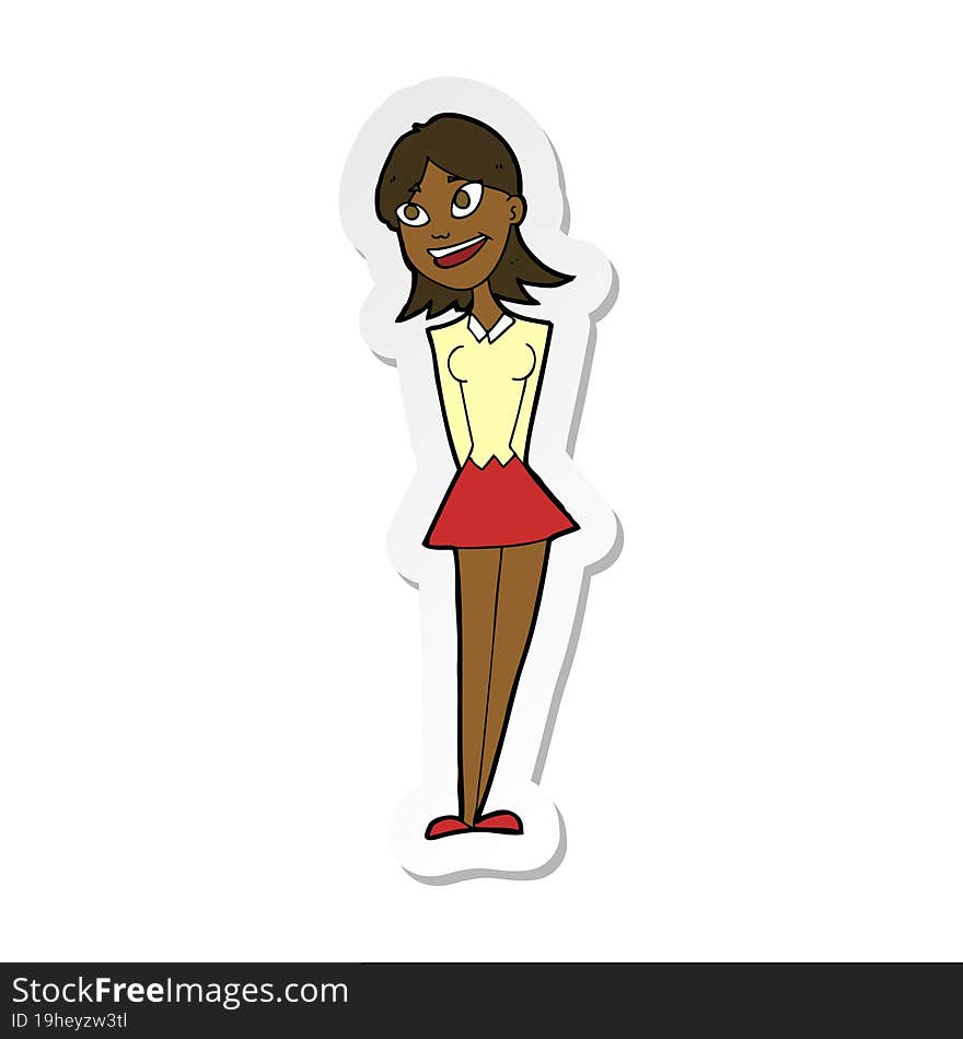 sticker of a cartoon happy woman